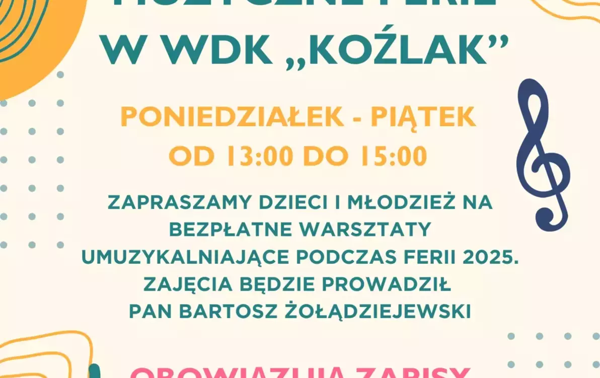 Zdjęcie do Muzyczne ferie w WDK Koźlak