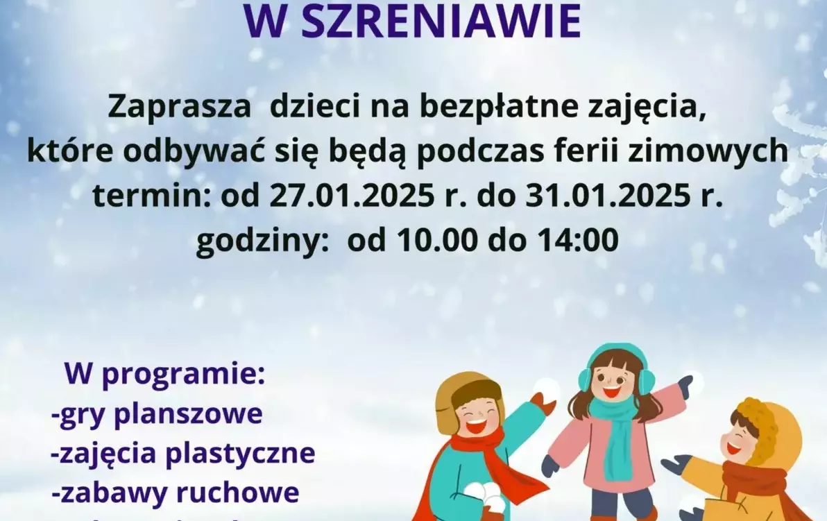 Zdjęcie do Zimowe zajęcia dla dzieci w Świetlicy w Szreniawie!