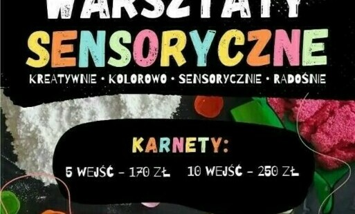 Plakat informujący o Warsztatach sensorycznych dla dzieci  w Domu Kultury w Rosnówku