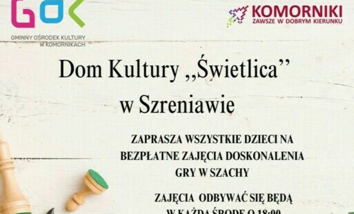 Plakat informujący o zajęciach dla dzieci w Domu Kultury w Szreniawie