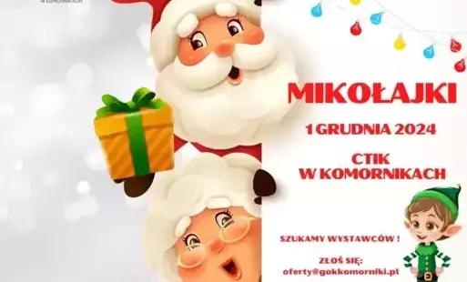 Plakat szukamy dostawców na Mikołajki w GOK Komorniki