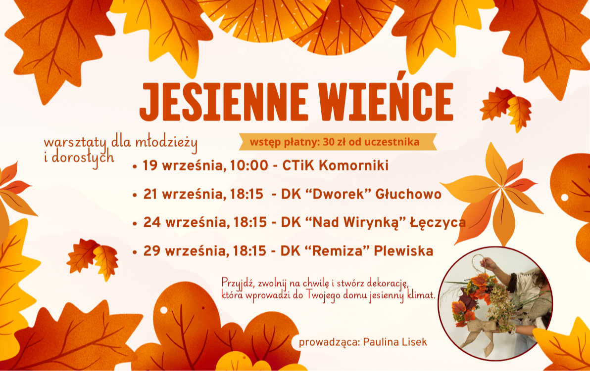 Zdjęcie do 19-29.09.2026 | R&oacute;żne filie - Jesienne wieńce - Warsztaty dla młodzieży i dorosłych